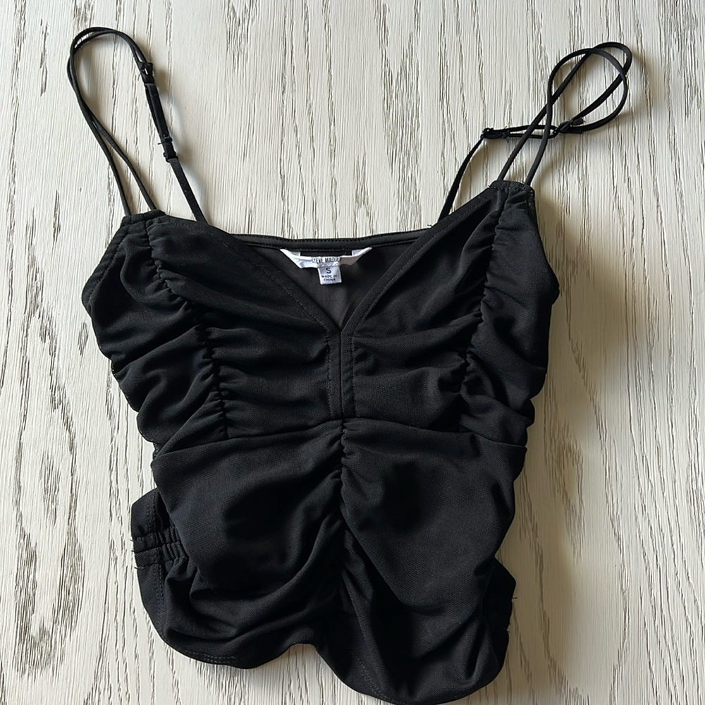 Steve Madden Sheer Adjustable Strap Crop Tank Black Small NWOT